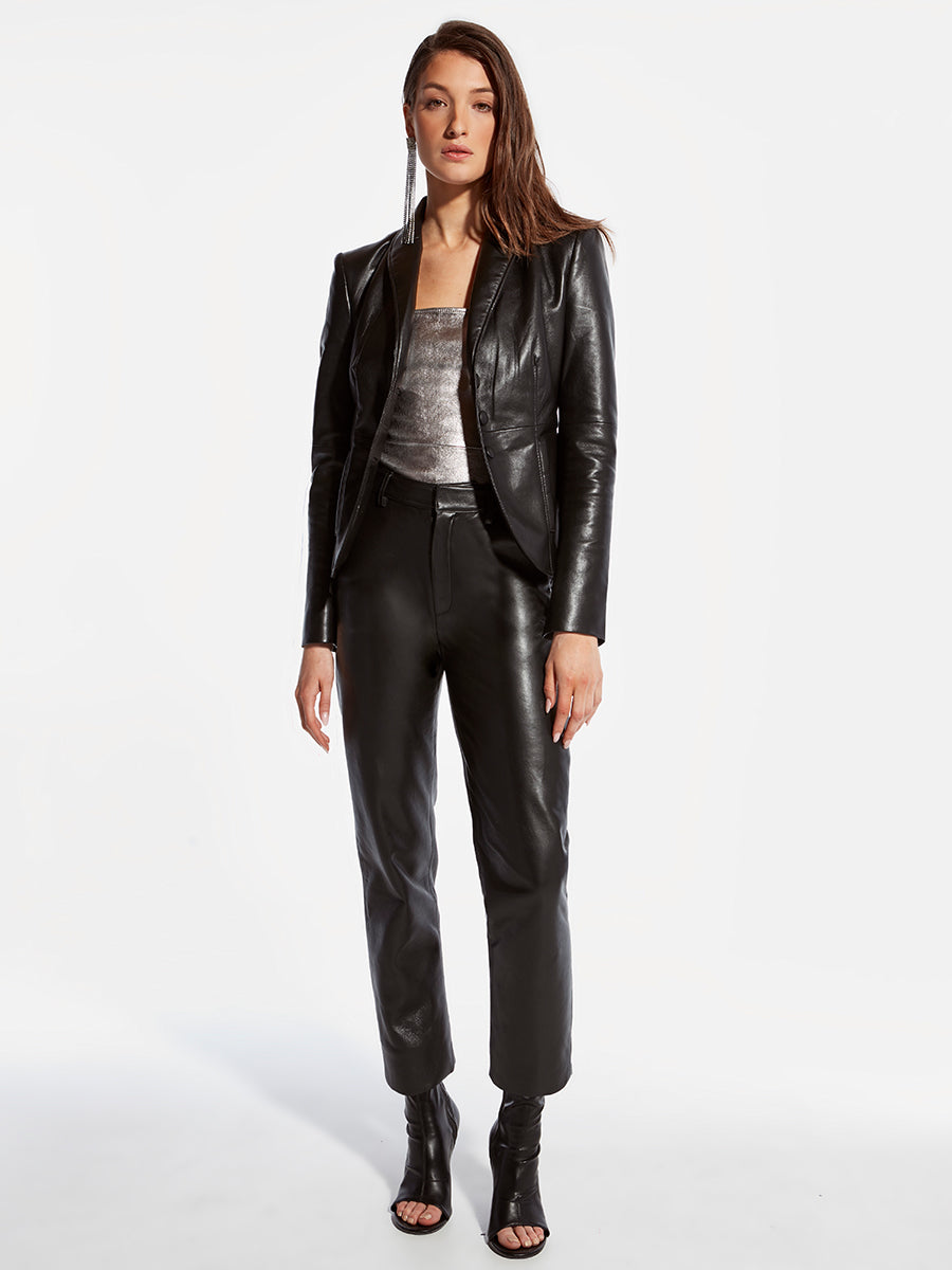 CROPPED FAUX LEATHER TROUSERS