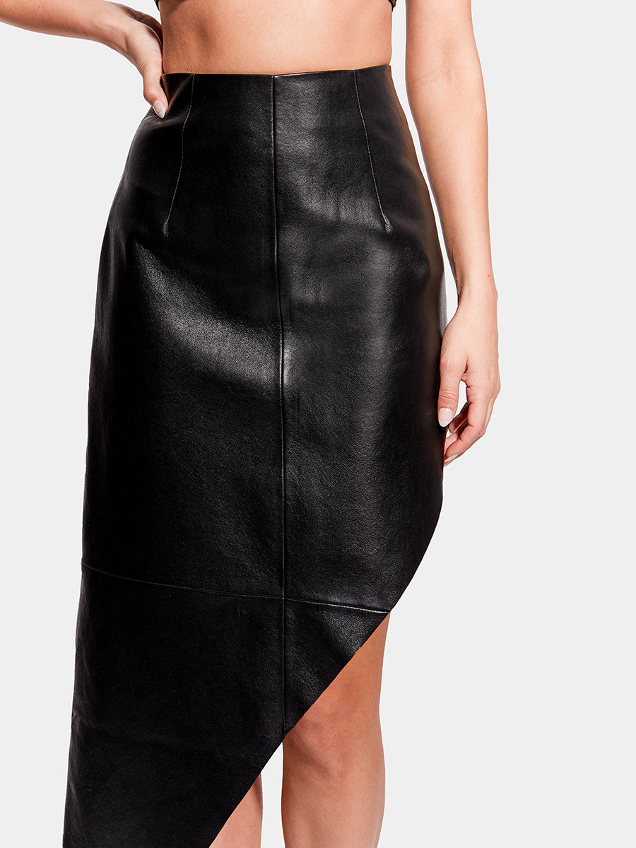 High waisted outlet asymmetrical leather skirt